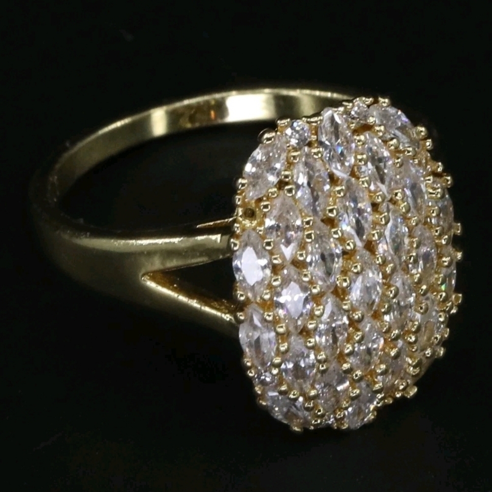Gold Plated - Marquise White CZ Cluster Cocktail Ring Size 10.5 - 4g - Picture 3 of 4